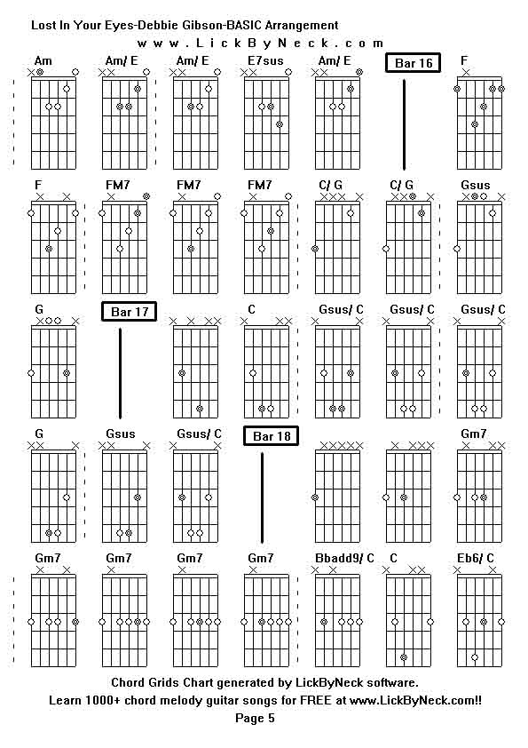 Chord Grids Chart of chord melody fingerstyle guitar song-Lost In Your Eyes-Debbie Gibson-BASIC Arrangement,generated by LickByNeck software.